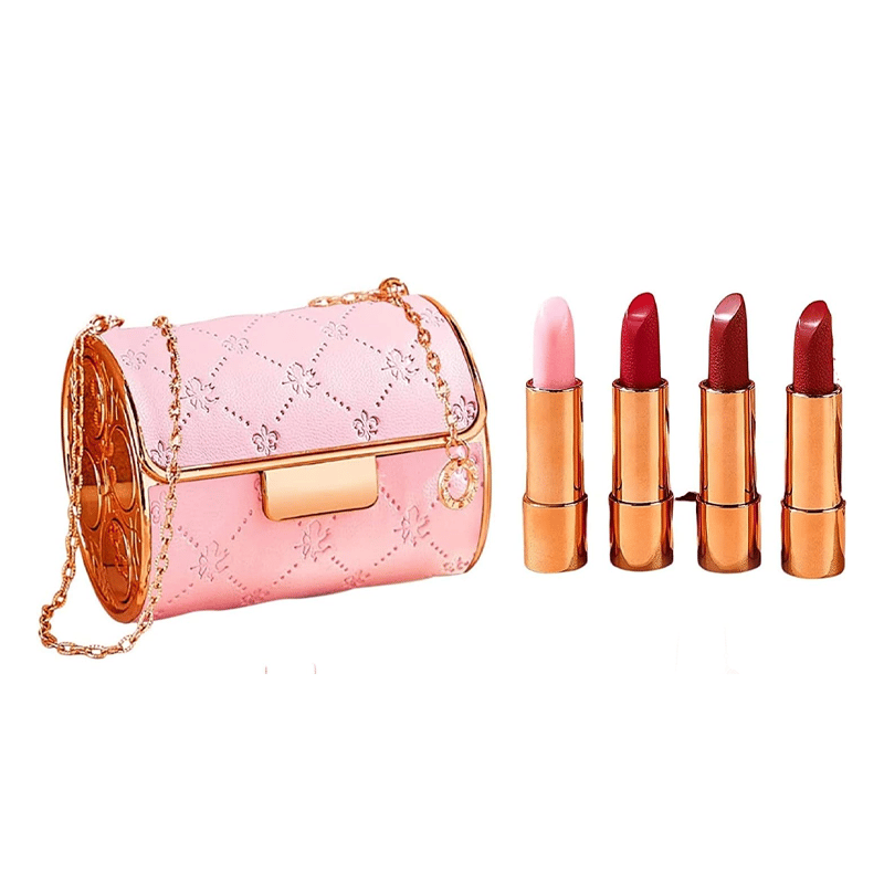 Velvet Matte Lipstick Set With Chain Bag