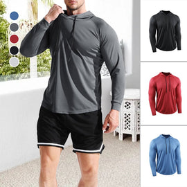Men's Solid Long Sleeve Drawstring Hoodie Tee