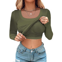 Load image into Gallery viewer, U Neck Built-in Bra Long Sleeve Tight Top