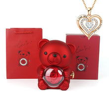 Load image into Gallery viewer, Heart-Shaped Pendant Necklace with Bear &amp; Rose Gift Box