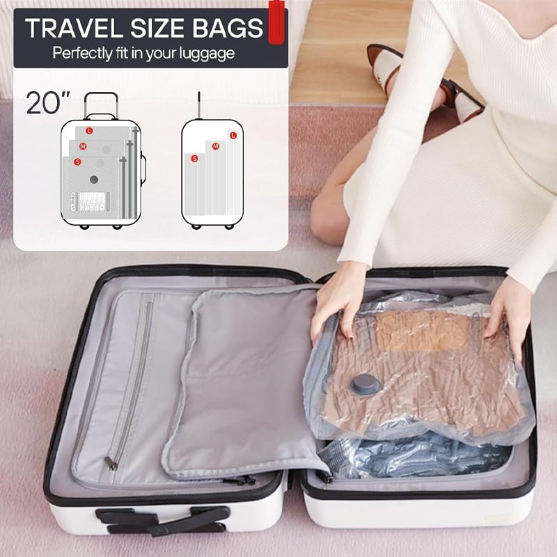 Cordless Travel Vacuum Bag Set (Rechargeable Pump + 15 Bags)