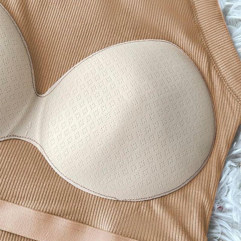 U Neck Built-in Bra Long Sleeve Tight Top