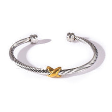 Load image into Gallery viewer, Two Tone Knot Twisted Bangle