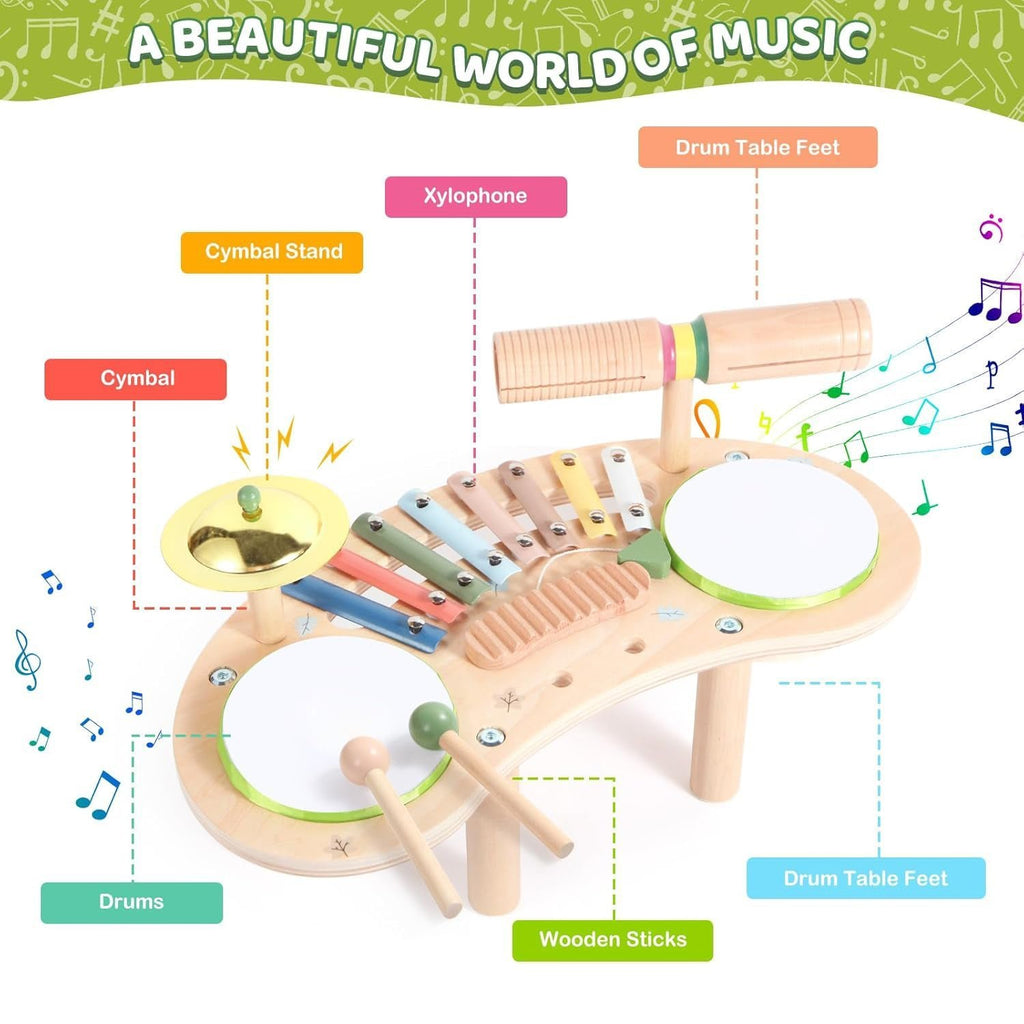 7 In 1 Wooden Kids Drum Set
