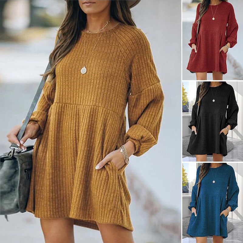 New autumn and winter knitted long-sleeved dress