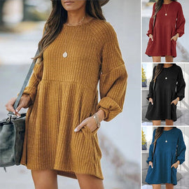 New autumn and winter knitted long-sleeved dress