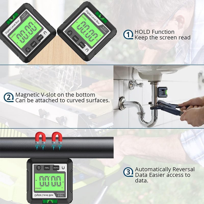0-360°(4 * 90°) Digital Angle Finder Level Magnetic Electronic Gauge Inclinometer Protractor Tool