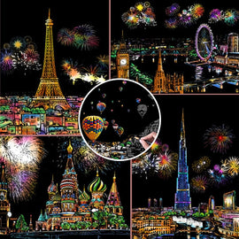 Scratch Art Book For Adults -Colorful City Series