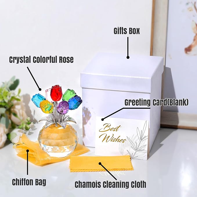 7-Color Crystal Rose Floral Keepsake