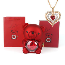Load image into Gallery viewer, Heart-Shaped Pendant Necklace with Bear &amp; Rose Gift Box