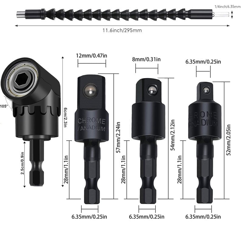 17Pcs Flexible Right Angle Drill Attachment