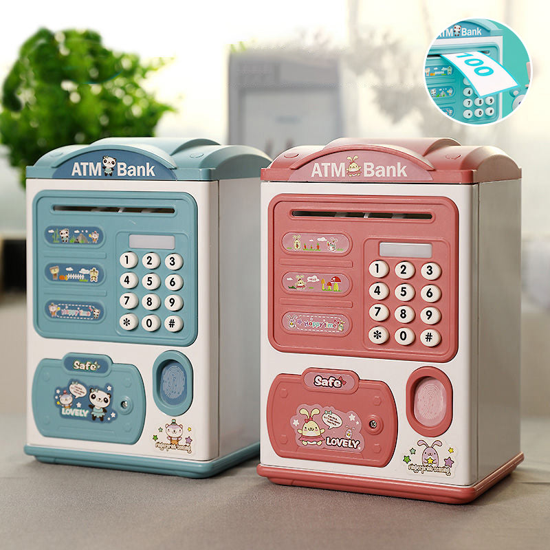 Fingerprint sensor automatic money rolling ATM piggy bank